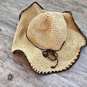 Eddie Bauer Straw Hat Wide Brim Western Coastal Boho Summer Festival Sun Hat